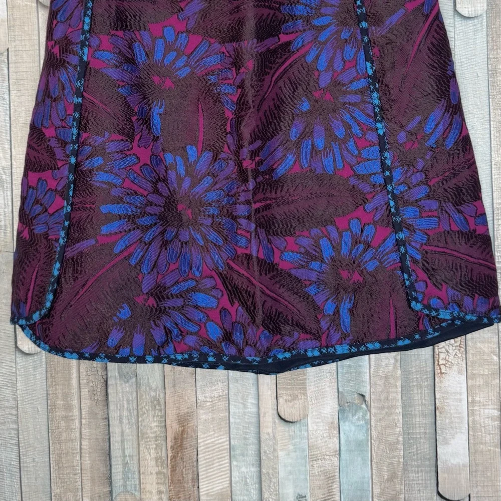 J Crew 0 Piped‎ Jacquard Floral Print Mini Length Skirt Pink Blue Brocade $128